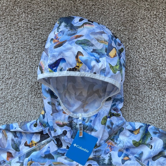 FLASH FORWARD WINDBREAKER ALL OVER PRINT MENS SIZE LARGE HOODED FULL ZIP WHITE - Picture 3 of 9